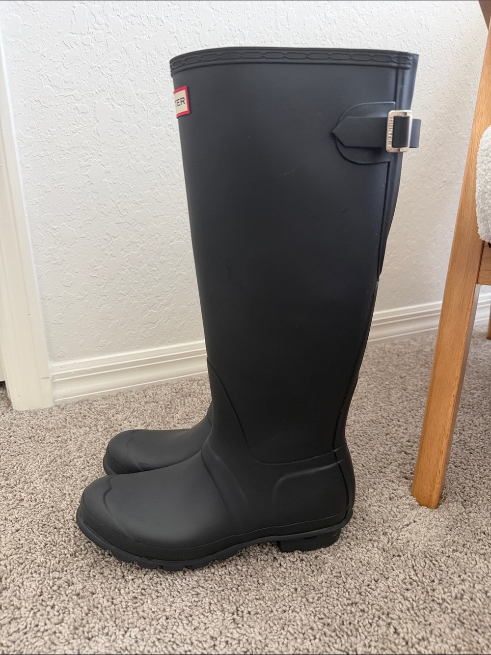 Hunter Matte Black Knee-High Rain Boots with Red Logo Trim - Picture 2 of 6